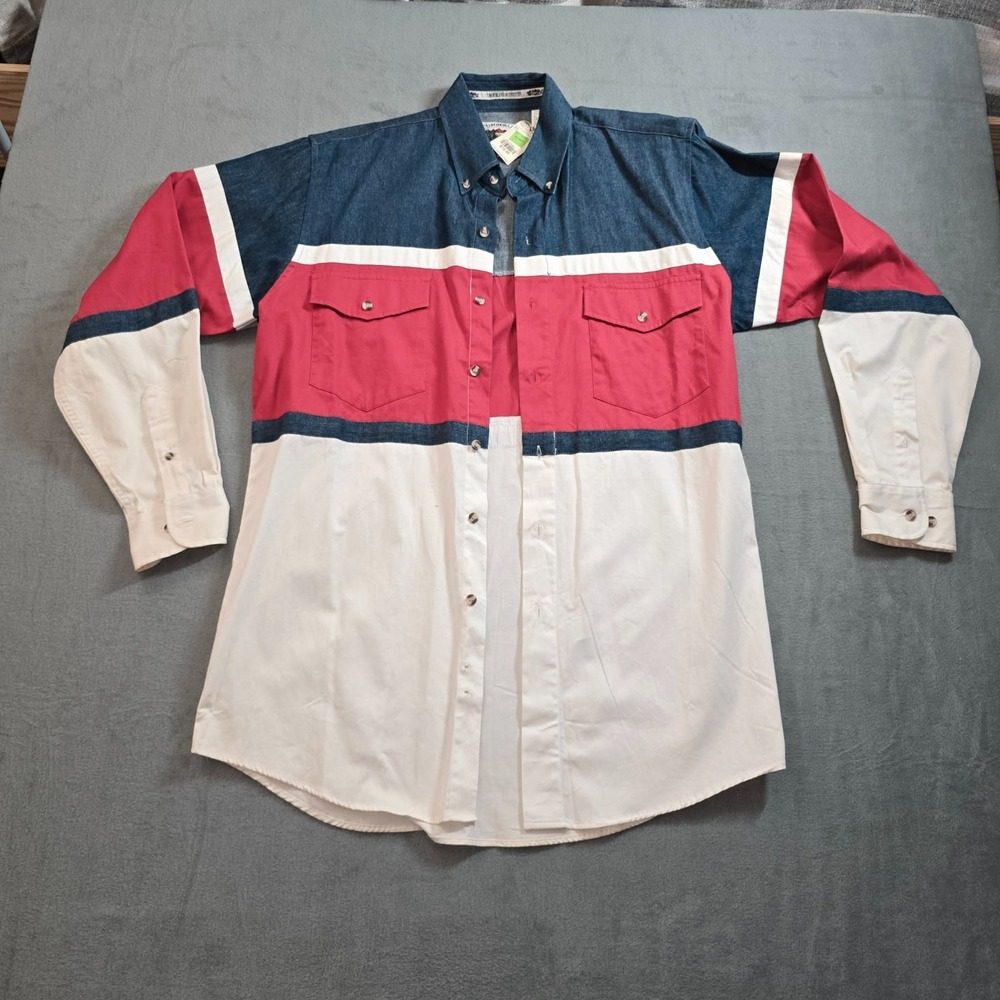 Vintage Cumberland Outfitters Block Shirt Medium Red White Blue Western‎ NWT
